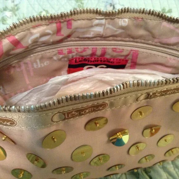 Vintage Y2K Lesportsac The OC Gold Sequined Clutch Purse - Picture 2 of 5